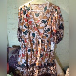 NEW! Band of the Free Gypsy Floral Patterned Dress with Puff Sleeves